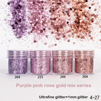 1 Jar/Box 10 ml Fialové, Ružové ružové Zlato Mix 3D na Nechty, Glitter Prášok Flitrami Prášok Pre Nail Art pre Gel Polish Dekorácie