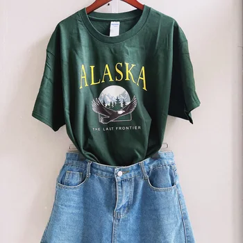 2022 Alaska Vytlačené T Shirt Ženy Krátky Rukáv Bavlna Módne O-Krku Tlač army zelená Topy