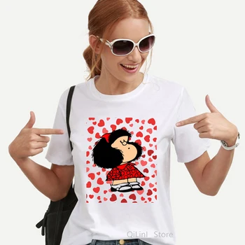 Kawaii Zábavné Mafalda Grafické Tlače T-shirt Ženy Harajuku Estetické Oblečenie Biele Topy Tričko 2021 módne Bežné Ženské T Tričko