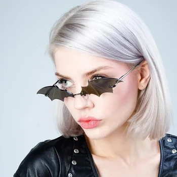 Móda Bez Obrúčok Muži Okuliare Ženy Trendy Bat Tvarované Slnečné Okuliare Žena Muž Vintage Čierne Zrkadlo Odtiene Kovového Oculos De Sol