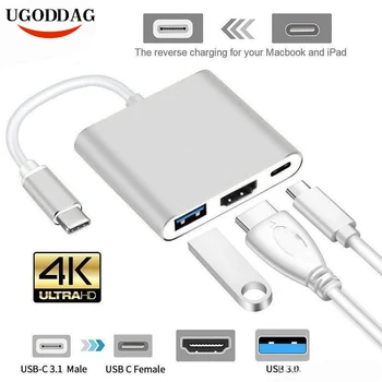Nový USB Typu C Do 4K HD-Out 1080p Konektory Digitálne AV Viacportová OTG Adaptér USB 3.0 HUB, Nabíjačka, USB-C video Konvertory Kábel