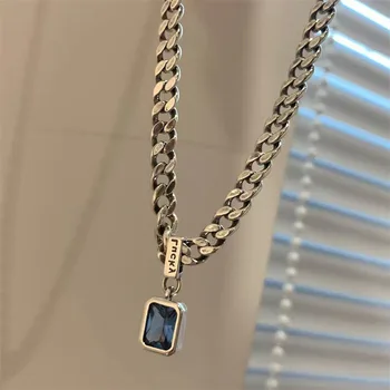 WEIYUE modrý zirkón náhrdelník žien retro módne doplnky S925 striebro list geometrické kľúčnu kosť reťazca jednoduchý sveter reťazca